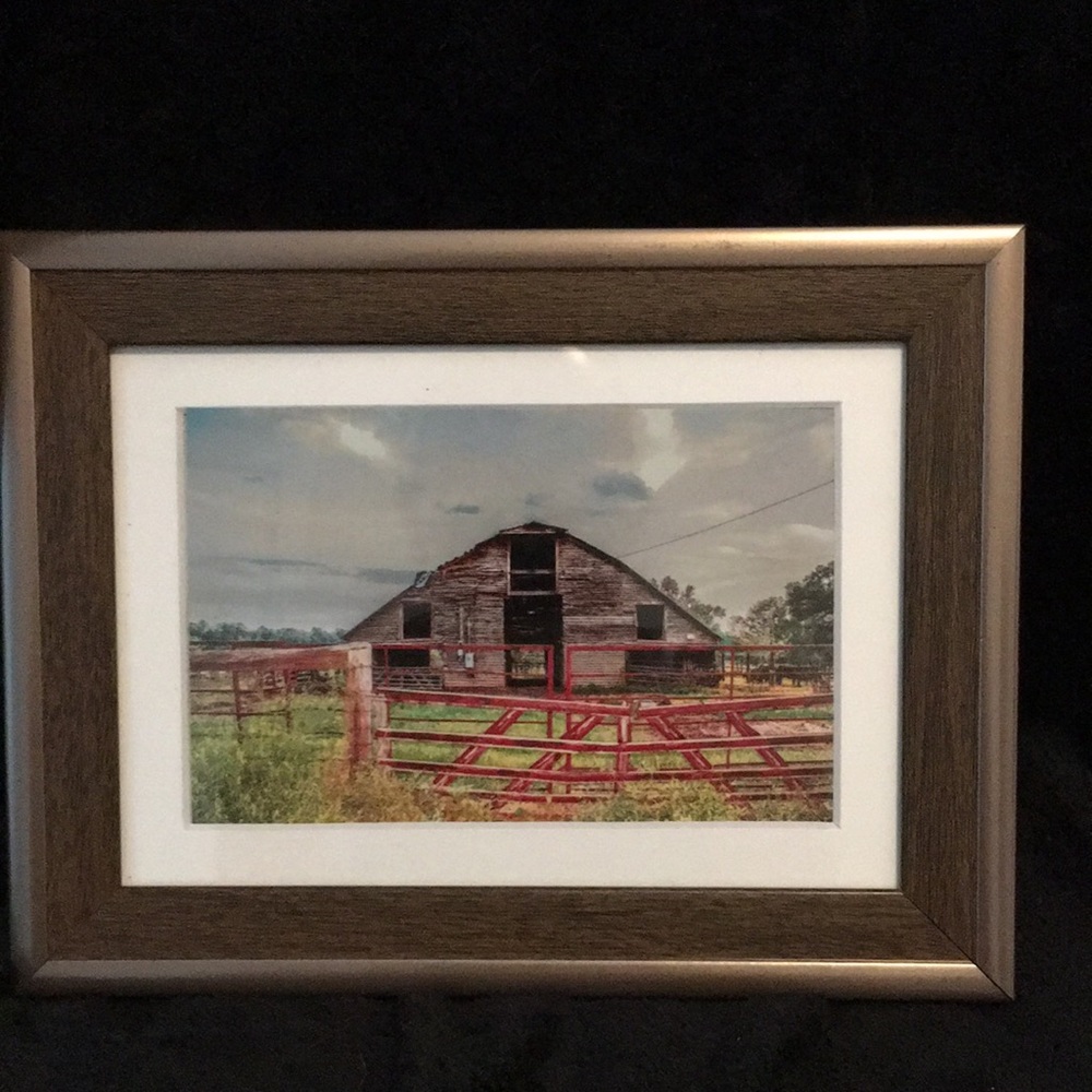 Lucas A. Baker framed photograph barn and gate scenic art